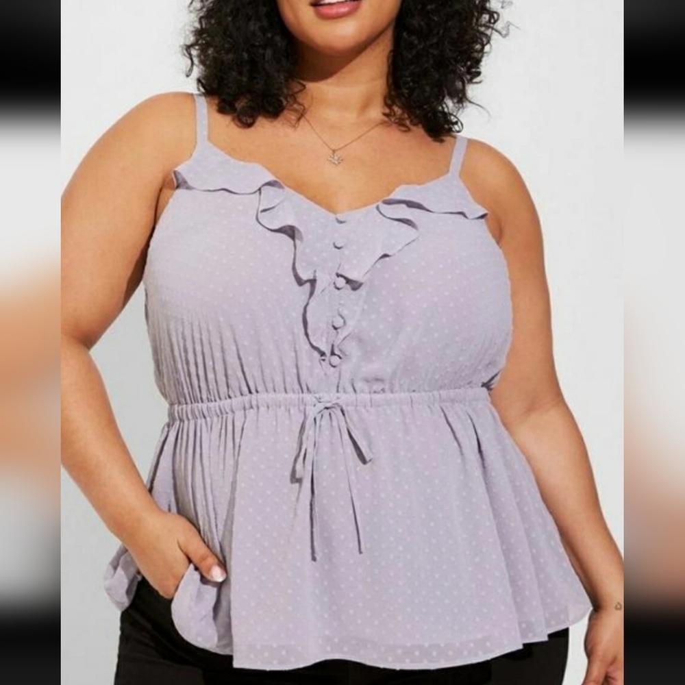 Torrid 6X Gray Lilac Ruffle Front Chiffon Clip Dot Blouse Plus Size 6X 28/30/32